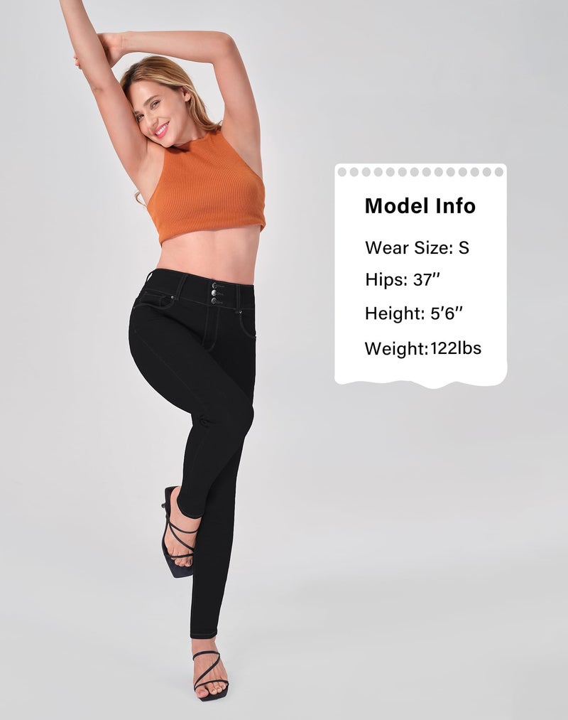 roswear Women's Stretchy Skinny Jeans High Waist Tummy Control Jeggings Slim Fit Denim Pants Black - Image 4